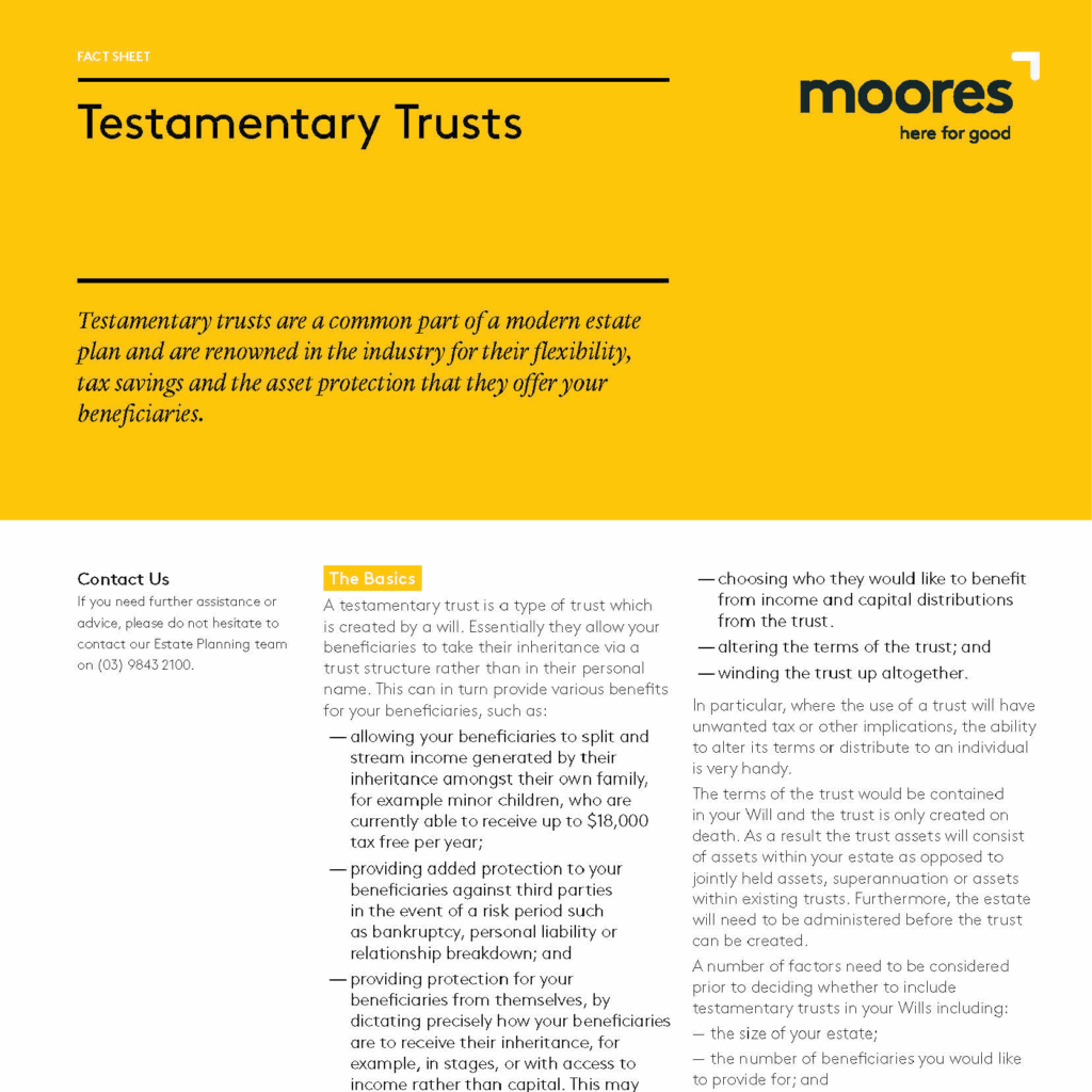 Testamentary Trusts Fact Sheet