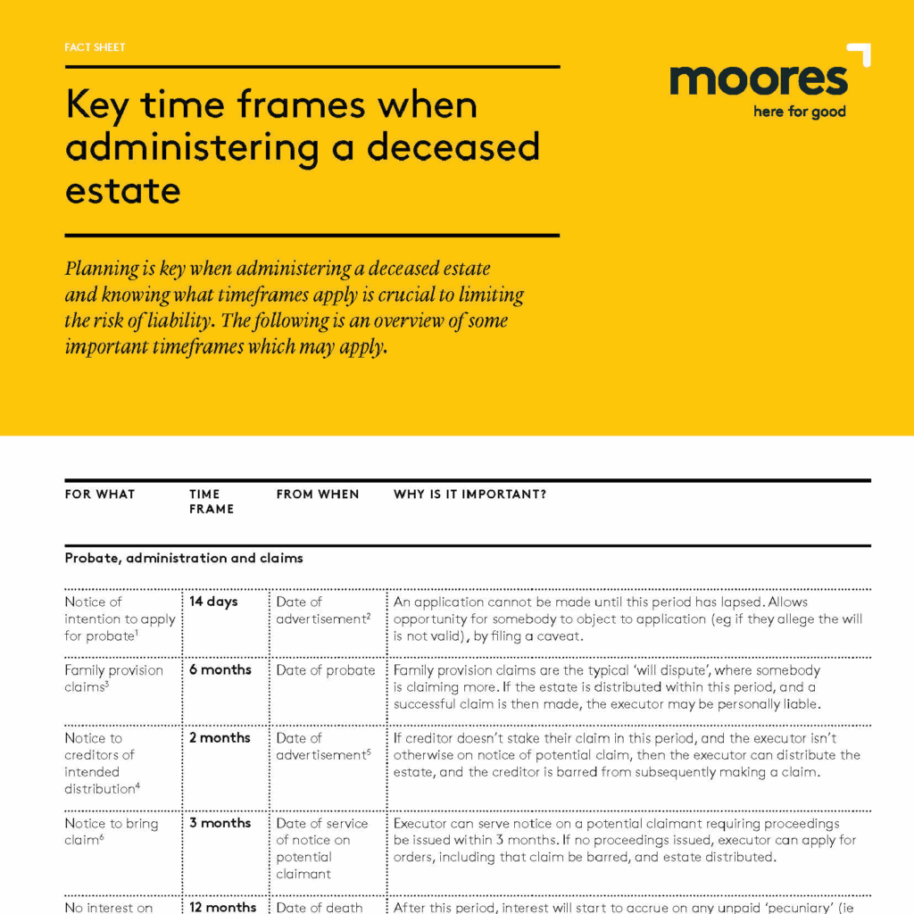 Key time frames when administering a deceased estate