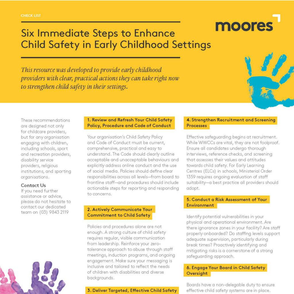 Six Immediate steps to enhance child safety in Early Childhood settings